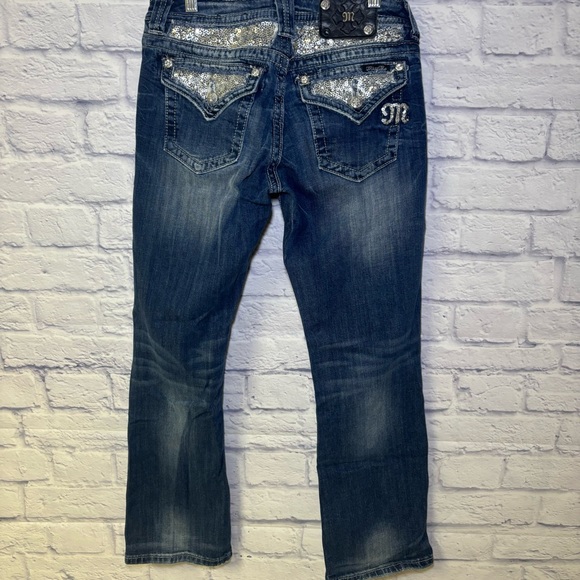 Miss Me Jeans Mid Rise Easy Boot Metallic Embellished Rhinestones Curvy Blue 29 - Picture 11 of 16